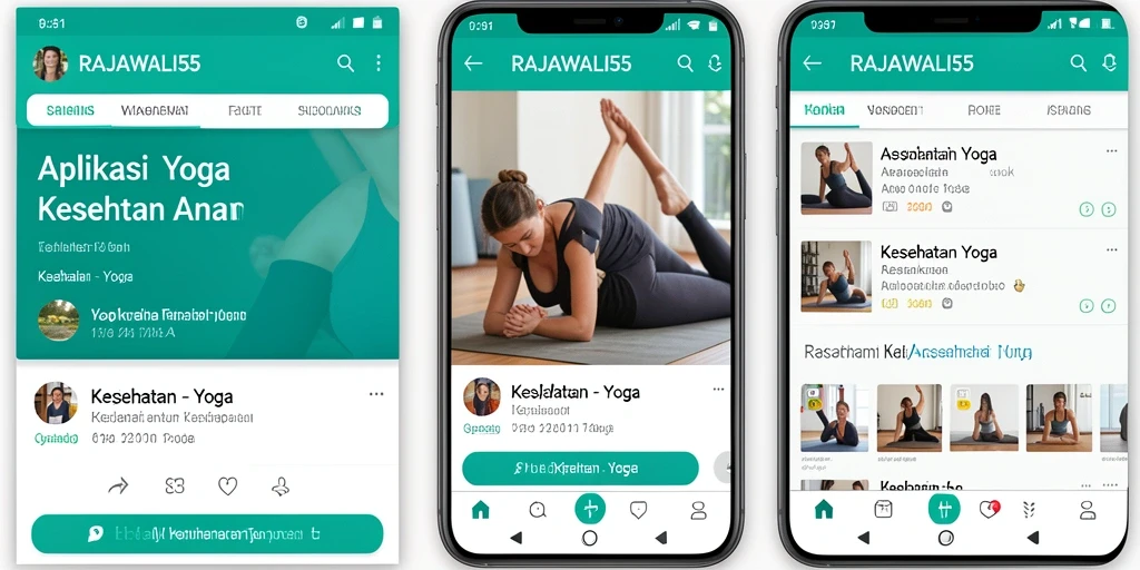Tampilan antarmuka aplikasi RAJAWALI55 untuk latihan yoga yang intuitif.