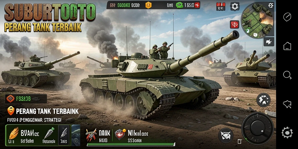 Tampilan antarmuka SUBURTOTO dengan pertempuran tank yang intens.