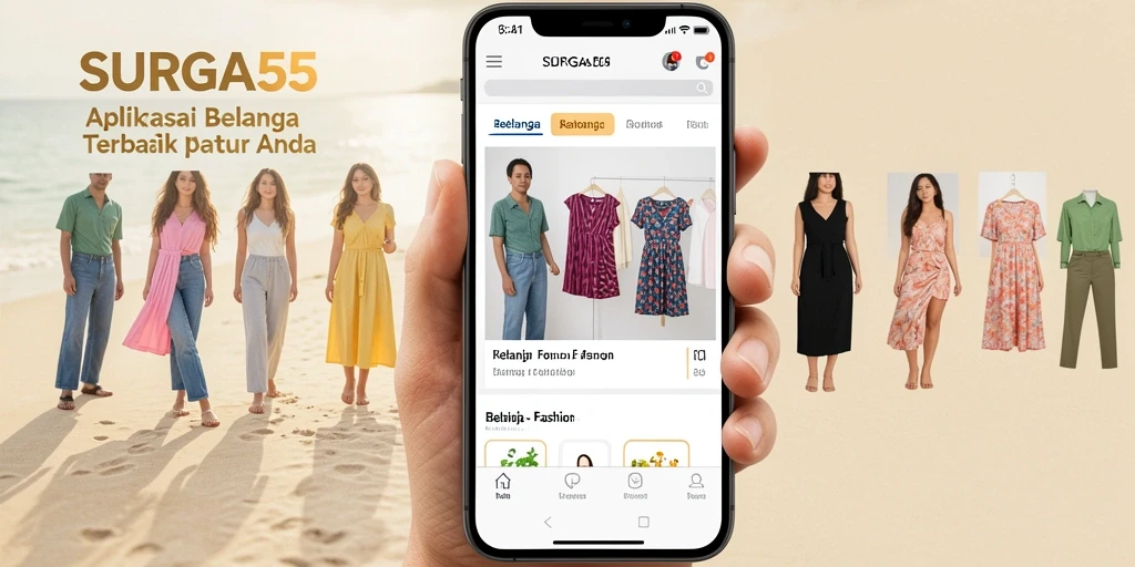 Antarmuka pengguna SURGA55 yang menarik untuk belanja fashion.